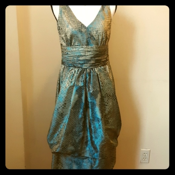 Lafayette 148 NY blue-green & gold dress sz 6